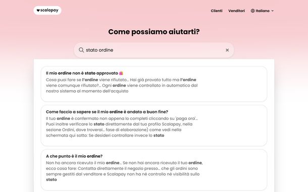 Cercare risposte centro assistenza Scalapay
