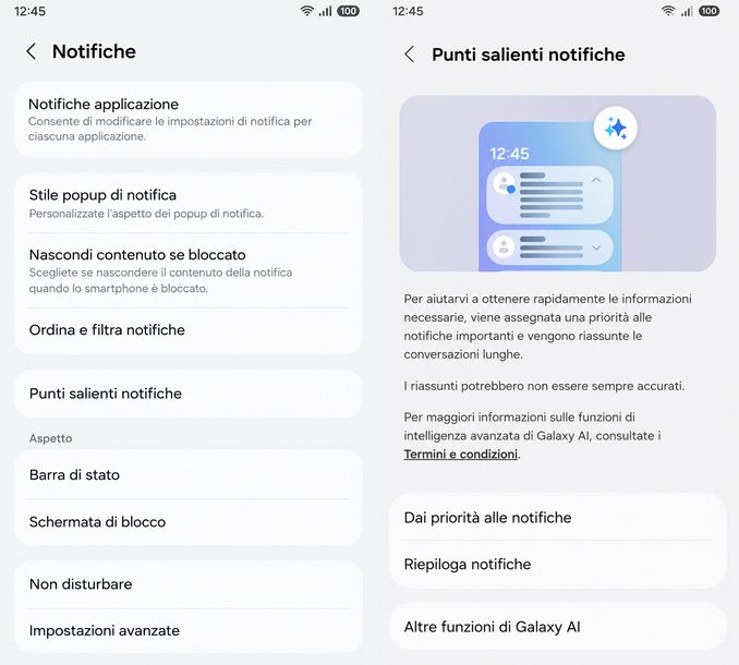 Punti salienti notifiche Samsung