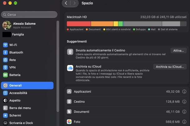 Controllare spazio occupato Mac