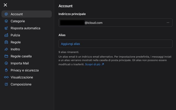 Aggiungere alias iCloud Mail PC