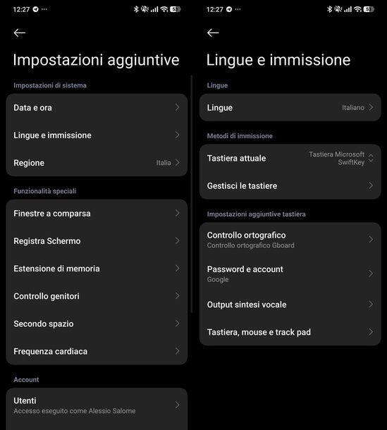 Aprire impostazioni tastiera Android