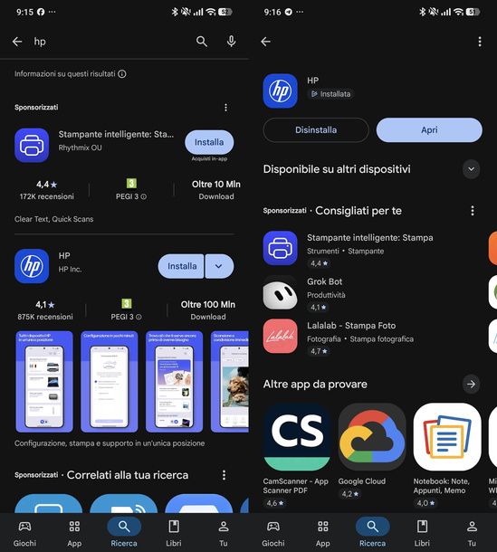 Scaricare app HP dal Play Store Android