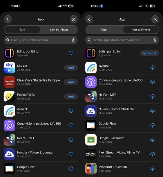 Vedere app scaricate App Store iPhone