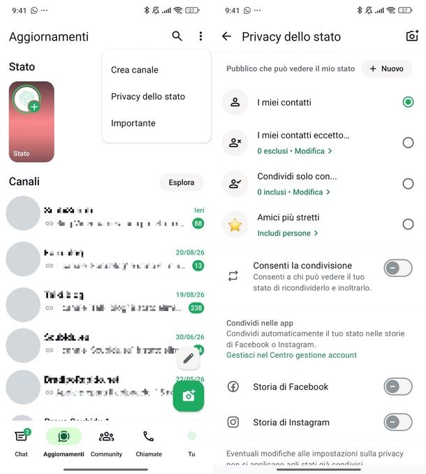 Privacy stato WhatsApp