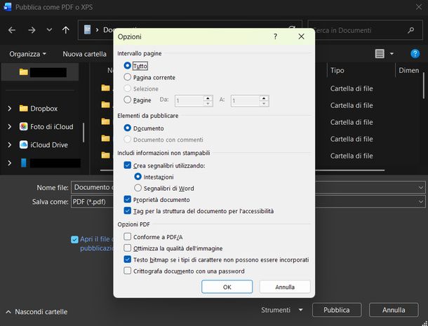 Impostare opzioni PDF A Microsoft Word Windows