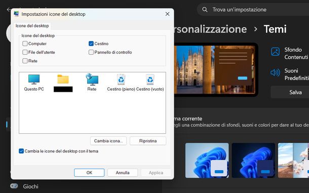 Cambiare icone predefinite desktop Windows 11