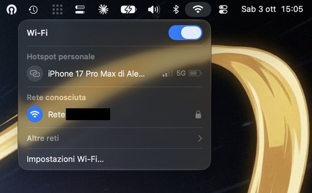 Attivare WiFi dalla barra dei menu Mac
