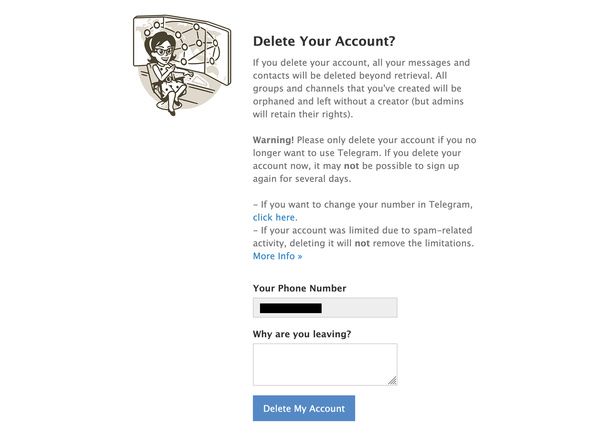 Eliminare account Telegram definitivamente browser