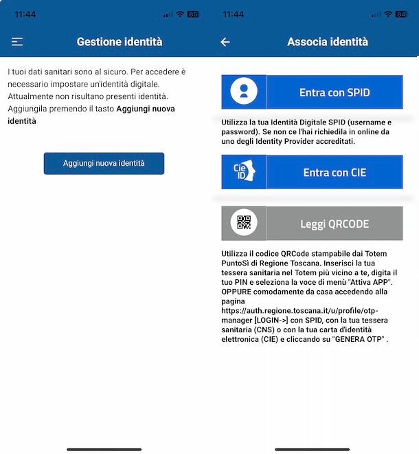 Accesso app Toscana Salute