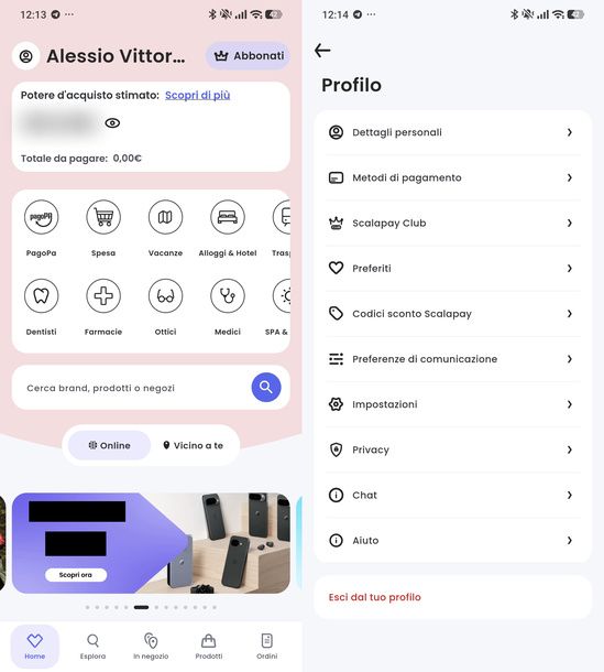 Aprire assistenza app Scalapay Android