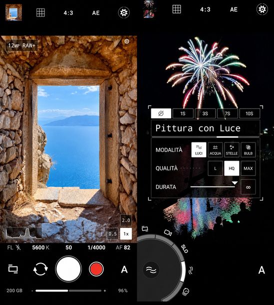 Interfaccia ProShot Android