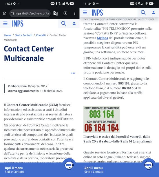 Contattare Contact Center Multicanale INPS Android