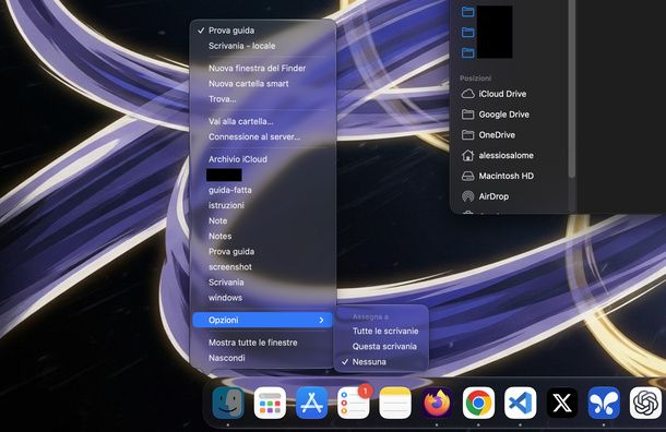 Assegnare app scrivania Dock Mac