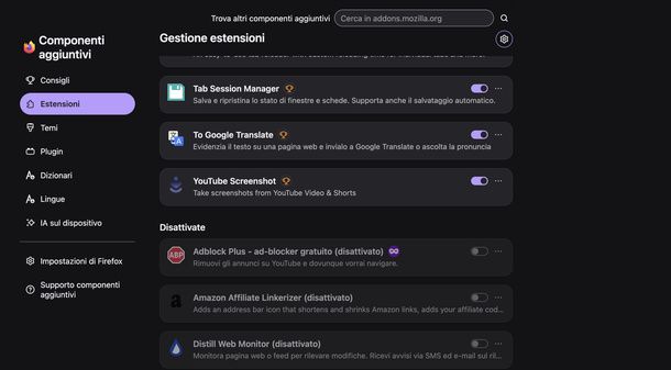 Disattivare estensione adblock Firefox PC