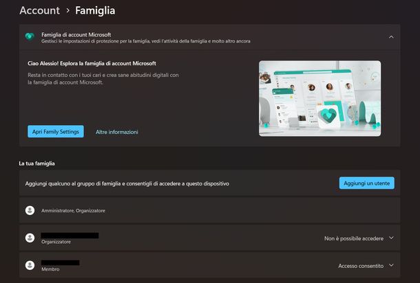 Aggiungere figlio gruppo famiglia Windows