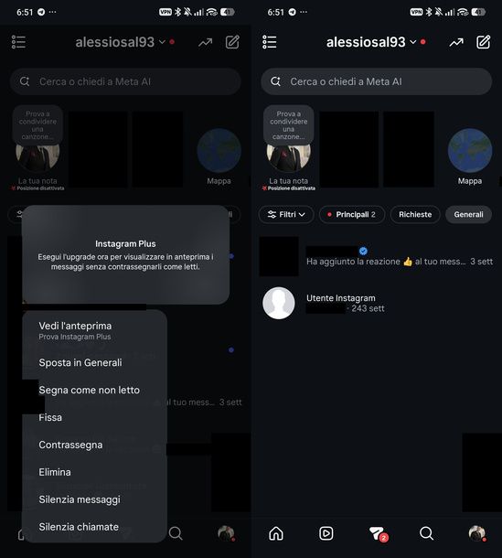 Spostare chat in Generali Instagram Android
