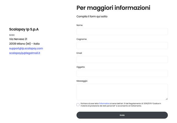 Compilare modulo contatti Scalapay