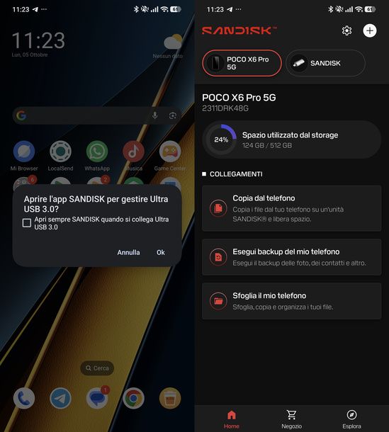 Aprire app SanDisk Android