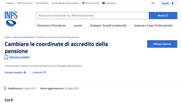 Cambiare IBAN pensione sito INPS Windows