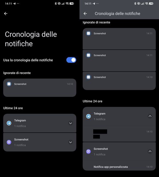 Vedere cronologia notifiche Android