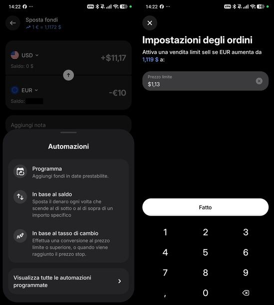 Impostare prezzo limite Revolut Android