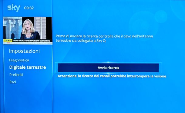 ricerca canali decoder Sky Q