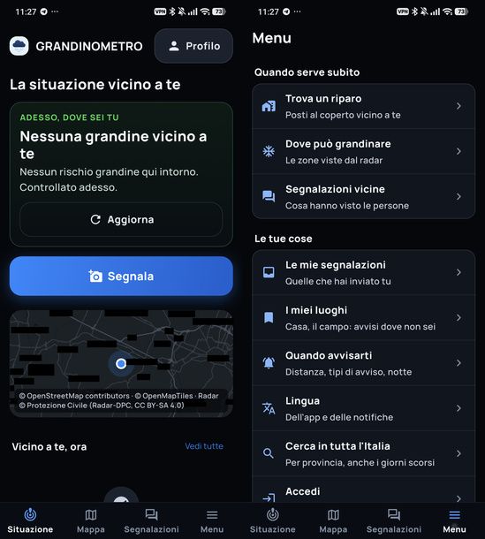 Controllare rischio grandine Grandinometro Android