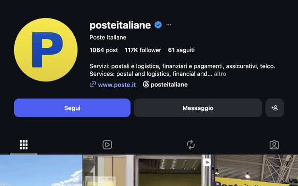 Contattare Poste Italiane su Instagram PC