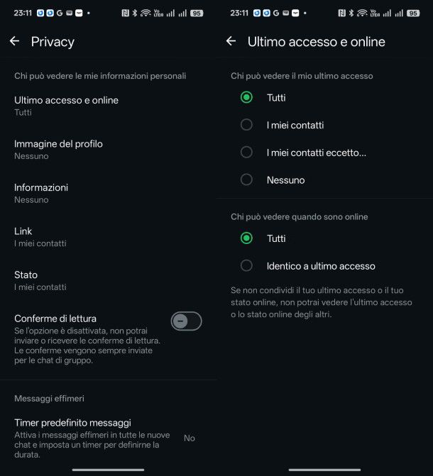 WhatsApp impostazioni