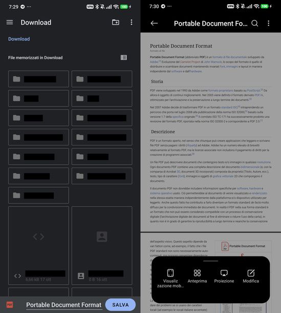Salvare e aprire PDF Android