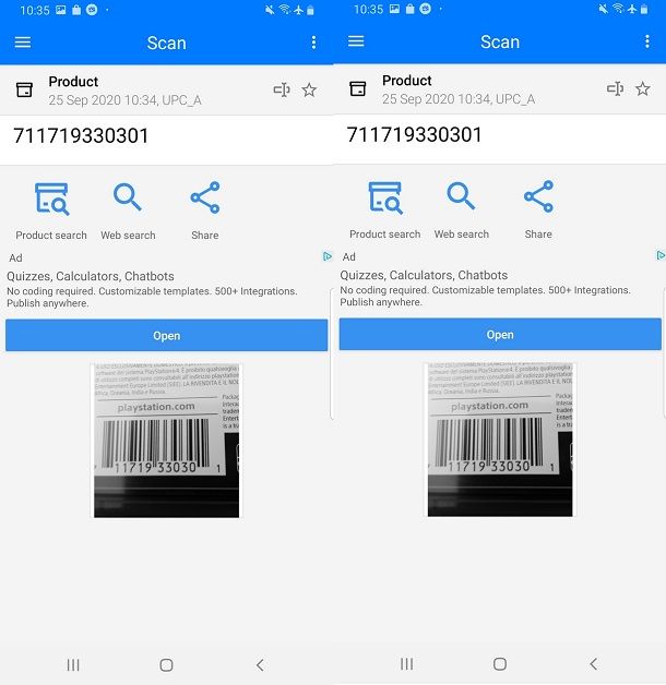 Proseguire con la ricerca Web dall'app QR Barcode Reader