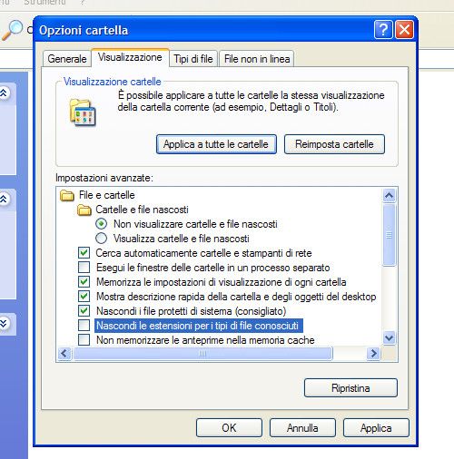 Come mostrare estensione file