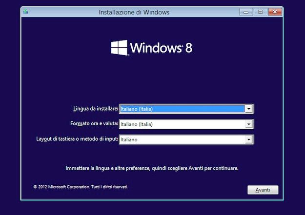 Installazione di Windows 8